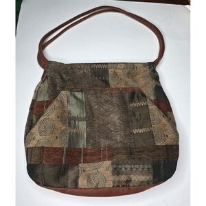Y2K Boho Patchwork Hobo Bag Earth Tone Slouchy Indie Festival Textured Purse